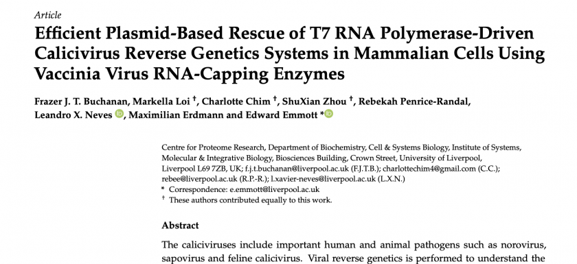 Screenshot of the manuscript front paper for the published T7 manuscript.